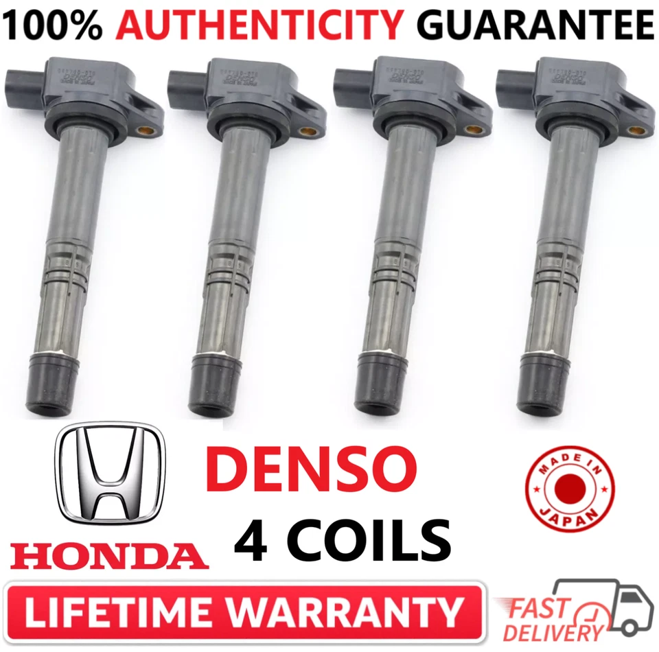 Bobinas de ignição x4 OEM DENSO para 2000-2011 Honda Acura 2.0L 2.4L I4, 099700-070 - Imagem 1 de 4