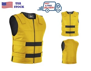 Herren Gold Leder Motorrad Weste - Kugelsicher Stil Taktische Biker Weste - Bild 1 von 13