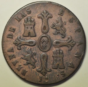 mw27830 Spain Copper 8 Maravedis 1848 Isabel II    Madrid Mint  KM#531.2 - Picture 1 of 2