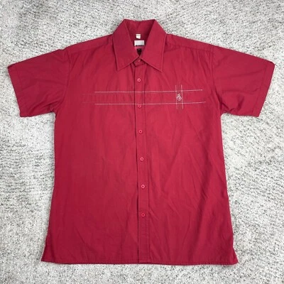 Camisa Mambo Para Hombres Grande Bordada Roja Tiki Abotonada Cuello Daga Logo Surf Foto 1 de 4