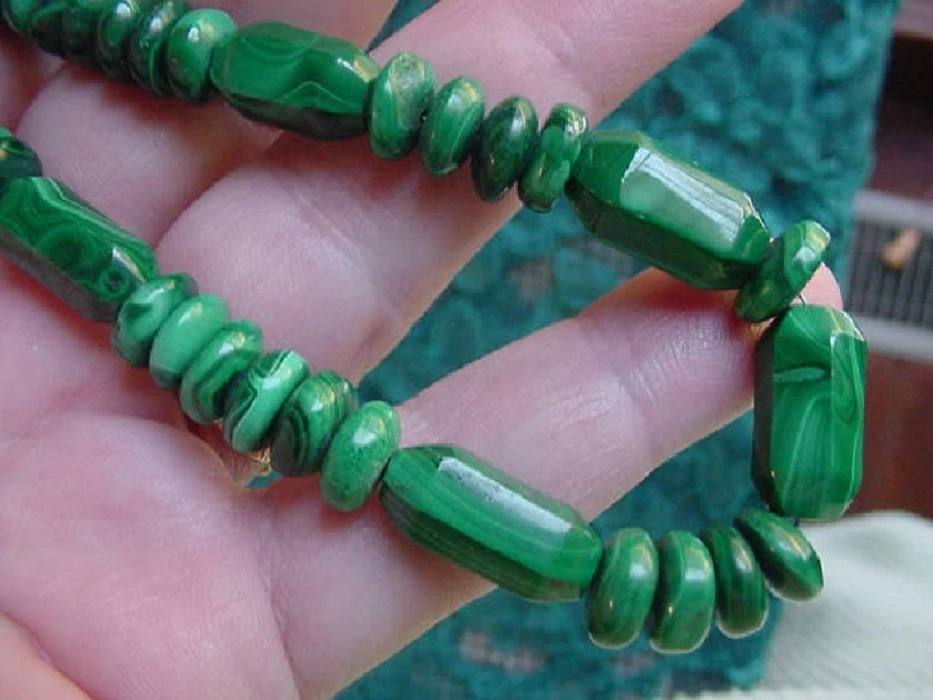 (v490) Зеленый малахит драгоценный камень Африки бисер GEM бусина 15» длинное ожерелье ювелирные изделия - Изображение 1 из 1