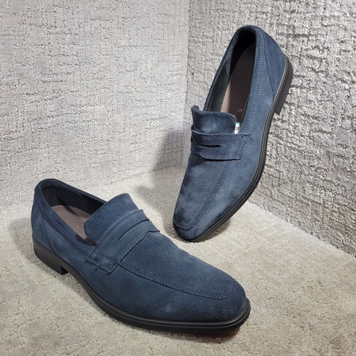 Scarpe mocassino Ecco Queenstown da uomo taglia 13 US Navy scamosciate casual penny slip on