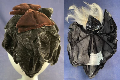 De colección Negro Terciopelo Hoja Apliques Arco Pluma Fascinador Casco Cóctel Sombrero   Foto 1 de 4