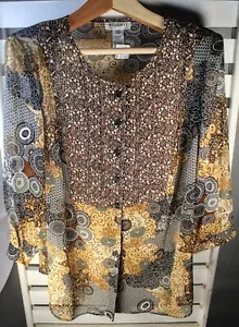 Studio 1 Übergröße 16 W Chiffon Lagenlook braun Blumenmuster Top Bluse Shirt - Bild 1 von 8