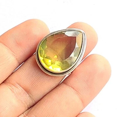 Hermoso anillo de cuarzo limón tallado de plata de ley 925 hecho a mano todos los tamaños disponibles Foto 1 de 4