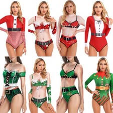 Womens Jumpsuit Sexy Christmas Bathing Suits Romper Eve Bodysuit Swimwear Xmas