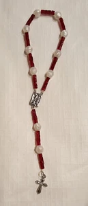 Handmade Small Red/White Rosary Length: 7" - Picture 1 of 2