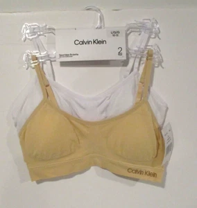 Calvin Klein girls 2 seamless bras size L 10/12 white and beige - Picture 1 of 3
