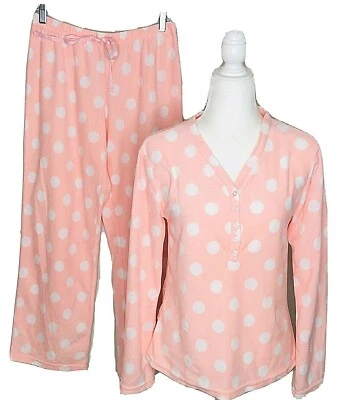 PJ Couture женщин размер M персиковый белый горошек плюшевая мягкая пижама 2 изделия комплект - Изображение 1 из 4