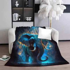 Luxurious Tropical Themed Elephant In Wild Magical Fleece Blanket - Idea Gift. - Picture 1 of 3