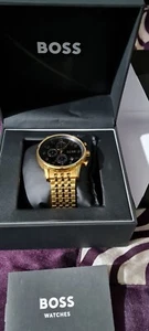 Genuine HUGO BOSS Navigator Gold Plated chronograph Wrist Watch for Men - Picture 1 of 9
