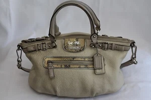 COACH MADISON SOPHIA SILVER PURSE IVORY CREAM WITH SNAKE PYTHON PRINT TRIM - Picture 1 of 6