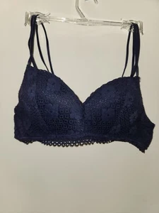 Sujetador de encaje floral Aerie Bralette ligeramente acolchado sin alambres para mujer 34B azul marino - Imagen 1 de 4