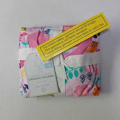 Pottery Barn Kids Sasha's Garden 紧身版 2 件睡衣 4 码粉色全新带标签 — 第 1/3 张图片