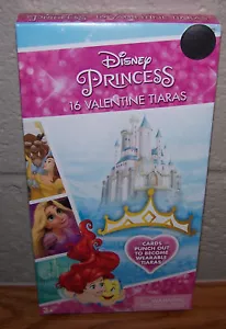 Valentines Day Cards (Box of 16) Disney Princess 16 Valentine Tiaras - Picture 1 of 2