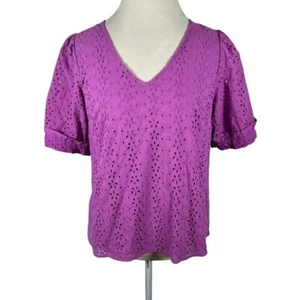 Draper James V-Neck Puff Sleeve Eyelet Short Sleeve Blouse Heidi Cottage Size S - Picture 1 of 9