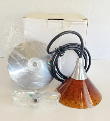 Premier Amber Glass Mini Pendant Hanging Light Chandelier Brushed Nickel