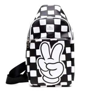 NUEVO BOLSO HONDA MICKEY MOUSE PEACE DEDOS PREMIUM BANDOLERA A CUADROS MONEDERO DISNEY - Imagen 1 de 2