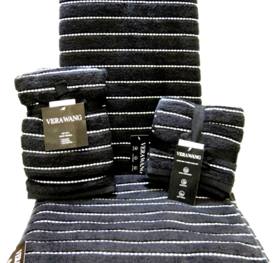 Juego de 8 toallas de baño Vera Wang 2 piezas 2 toallas de mano 4 paños de lavado a rayas negro blanco Foto 1 de 2