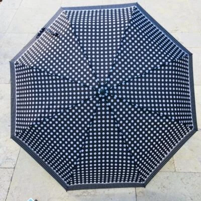 CLIFTON UMBRELLA BLACK W LARGE WHITE SPOTS & SMALL SPOTS ON BORDER MINI MAXI:BN Foto 1 de 3