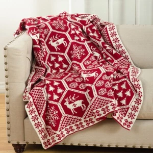 Red Christmas Knit Throw Blanket – 50" x 60" - Picture 1 of 3