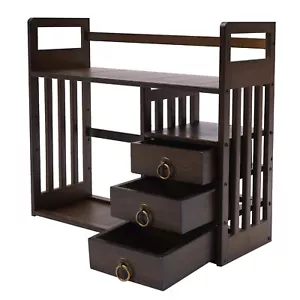 Bamboo Bookshelf Desktop Organizer Desk Rack Storage Shelves w/3 Drawers Office - Picture 1 of 22