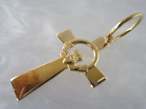 VINTAGE SOLVAR IRLAND KOMPLETT GEPUNZT 14K MASSIV GOLD CLADDAGH KREUZ ANHÄNGER 1,39g - Bild 1 von 15