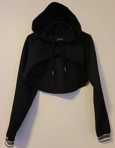 Puma Varsity Cover Up Sz 14 UK M Cropped Jumper Ribbon BLACK Hoodie - Picture 1 of 7