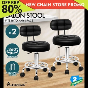 ALFORDSON 2x Salon Stool Backrest Swivel Barber Hair Dress Chair Riley Black - Picture 1 of 11