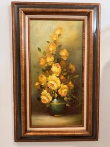 Dipinto olio vintage fiori in vaso firmato originale anni 70 20x32” arte floreale incorniciato - Foto 1 di 11