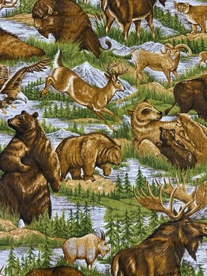 VIP Cranston Bear Deer Wildlife Cotton Fabric 2.25 yards 44” Wide Colorful Hunt - Image 1 of 4