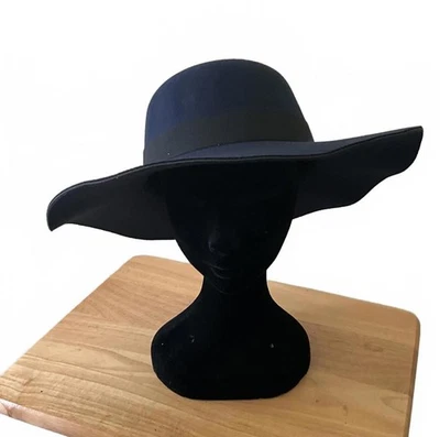Navy Felt Wide Brim Floppy Hat Church Hat Derby Casual  - Image 1 of 3