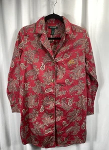 Lauren Ralph Lauren Classic Red Paisley Button-Up Cozycore Cotton Night Shirt M - Bild 1 von 7