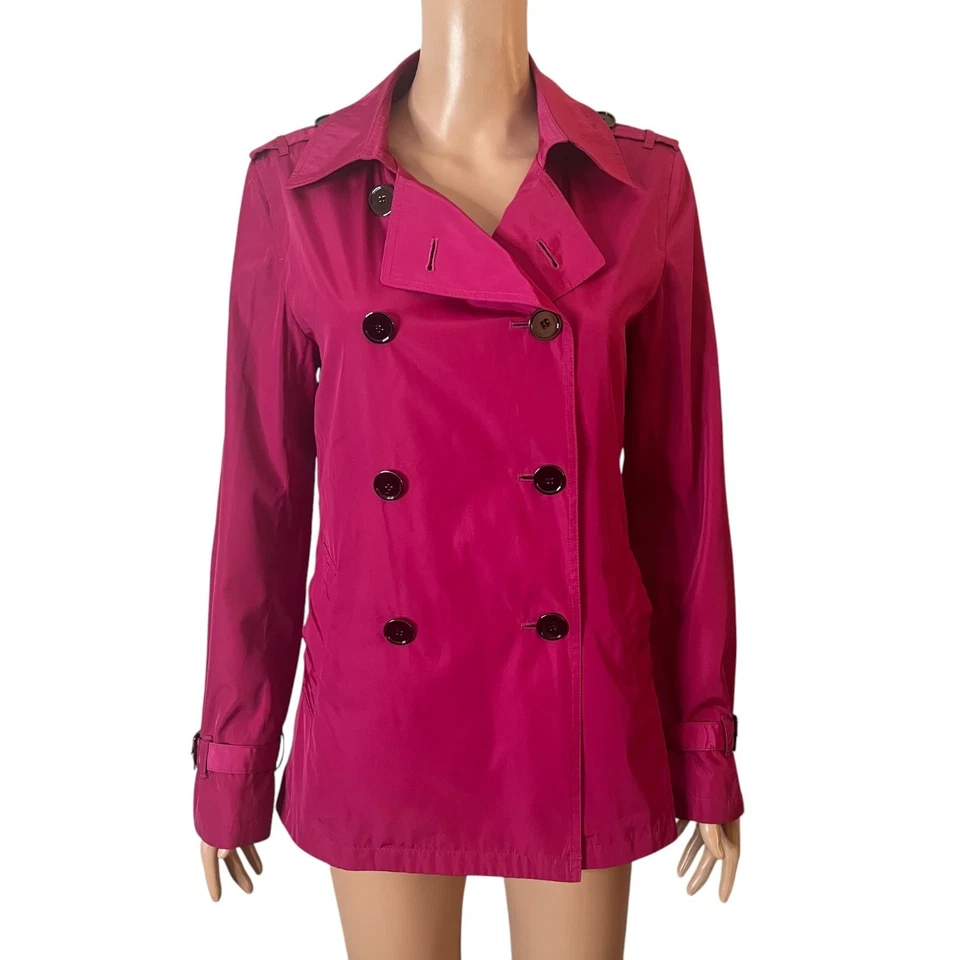 Chaqueta gabardina Ann Taylor para mujer pequeña rosa fucsia doble pecho Foto 1 de 4