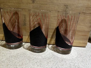 Anchor Hocking Vintage Vintage Drinking Glasses Set of 3 Red Black Spiral 1960s - Picture 1 of 17