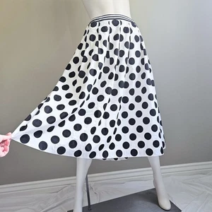Talbots Size 16 Black & White Polka Dot A Line Skirt Cotton Monochrome Pleated - Picture 1 of 9