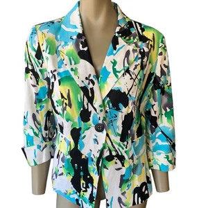 Cato Leinenmischung geknöpfter Blazer tailliert Sakko 3/4 Arm Größe 14P Aquarell  - Bild 1 von 16