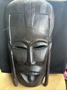 Máscara de guerreros de madera de ébano muy pesada tribal africana tallada de colección 12 pulgadas - Imagen 1 de 6