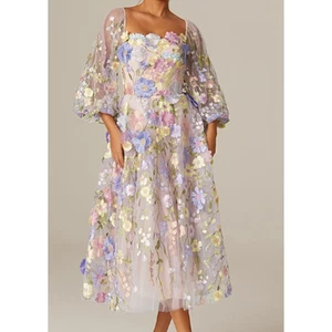 Abito midi AW BRIDAL 4 S rosa multi 3D ricamato floreale Catharine NUOVO B103 - Foto 1 di 9
