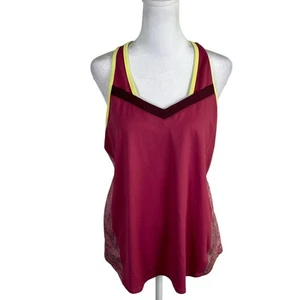 Lija Athletic Tank Top Pink Yellow Racerback XL V-Neck Stretch Moisture Wicking - Picture 1 of 6