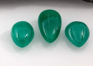 31 Ct Pear Cabochon 3 Stone Suite Natural Colombian Emeralds Loose Gemstones - Picture 1 of 4