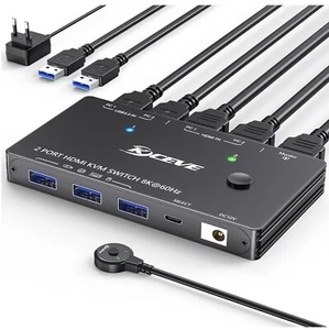 8K HDMI KVM Switch 2 PC 1 Monitor 4K@144Hz, USB 3.0, Kabelfernbedienung - Bild 1 von 10