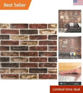 Peel and Stick Faux Brick Wall Panels - Red Brown - 10 Pack - Waterproof - Picture 1 of 11