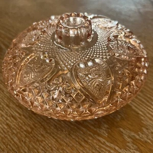 Vintage Pink Depression Glass Candy/Trinket w/Lid Valentine's Hearts 5.5”X3.5” - Picture 1 of 6
