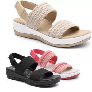 Women Walking Sandals Lightweight Soft Footbed Low Wedge Comfort Flat Sandals - Picture 1 of 50
