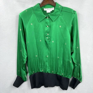 Vintage Lillie Rubin Blouse Womens Large Green Stars Structured 80s y2k Luxury - Picture 1 of 14