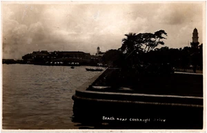 Beach near Connaught Drive Singapore Victoria Theatre 1930s RPPC Postcard Photo - Picture 1 of 2