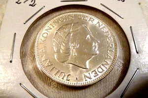 1966 Niederlande 2 1/2 Gulden Queen Juliana 0,72 Silber 15 Gramm KM# 185 BU - Bild 1 von 2