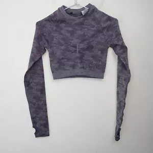 Gymshark Seamless Adapt Purple Camo Long Sleeve Crop Top Size Small S Cut Out - Picture 1 of 7