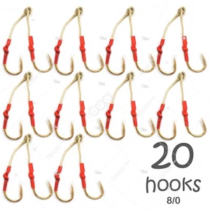 20pcs Size 8/0 Fishing 4x Assist Hooks in one solid ring Gold finish for jigs - Picture 1 of 4